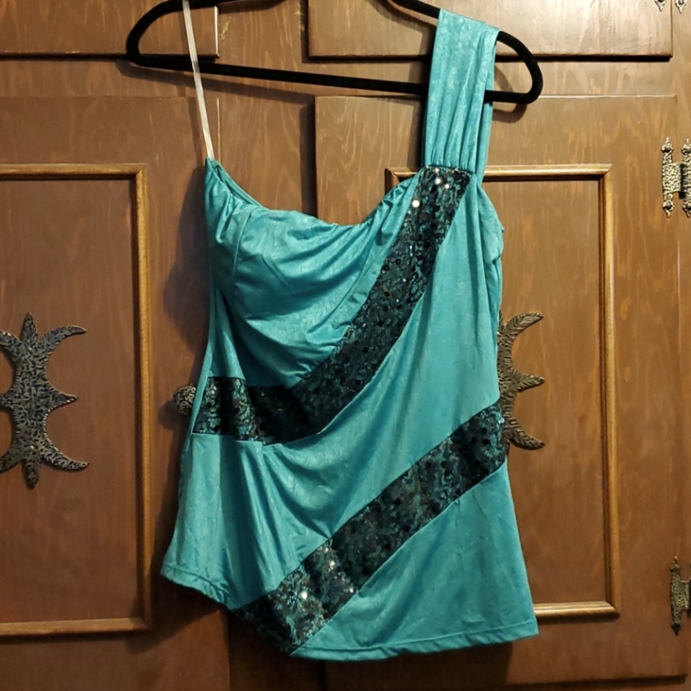 BNWOT You n Me teal one shoulder top w/lace sz 1XL
